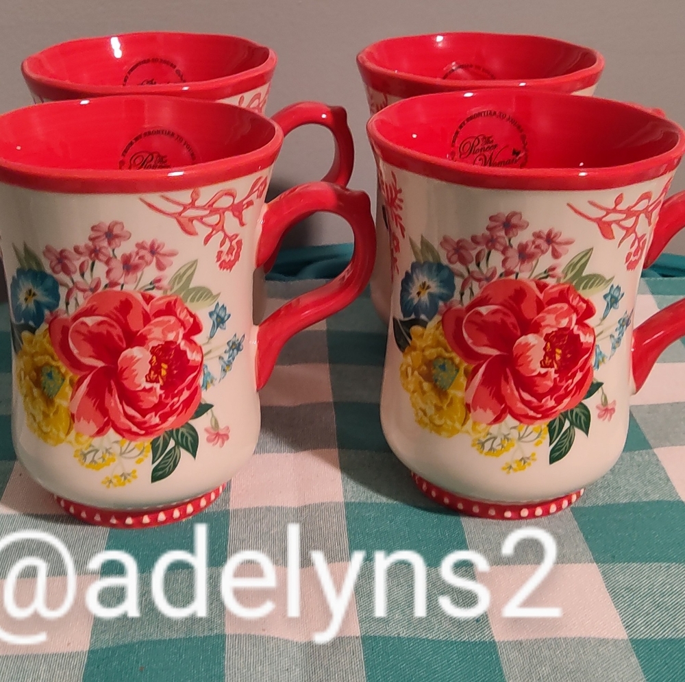 ๐บ New Pioneer Woman 2022 Fancy Flourish Pink 18-Ounce Stoneware Mugs, Qty 4 - Picture 6 of 10